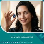 صورة مميزة تظهر النتيجة النهائية المذهلة لبشرة ناعمة ومشرقة بعد الخضوع لتقنية التقشير ببلورات الياقوت في تركيا، حيث تمسك المرأة ببلورة ياقوت زرقاء.