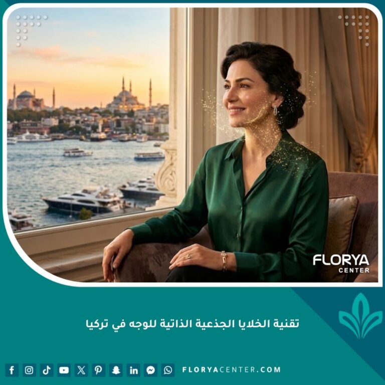 امرأة شابة وجميلة بعد إجراء تقنية الخلايا الجذعية الذاتية للوجه في تركيا مع إطلالة على مضيق البوسفور.