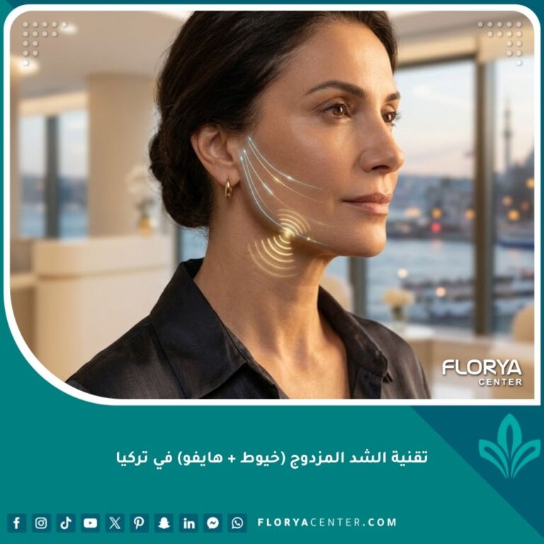 واجهة مقال عن تقنية الشد المزدوج للوجه الرقبة في تركيا، تجمع بين الخيوط التجميلية والهايفو لنتيجة مثالية.