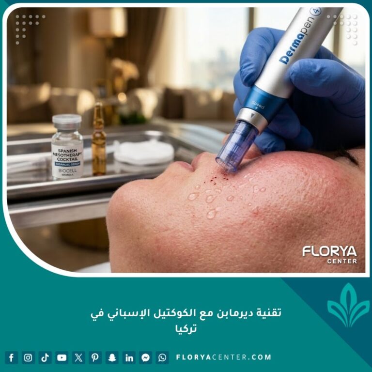 لقطة مقربة سينمائية دقيقة لجهاز ديرمابن أثناء تطبيق الكوكتيل الإسباني الميزوثيرابي على البشرة في عيادة تجميل راقية في إسطنبول، تركيا.