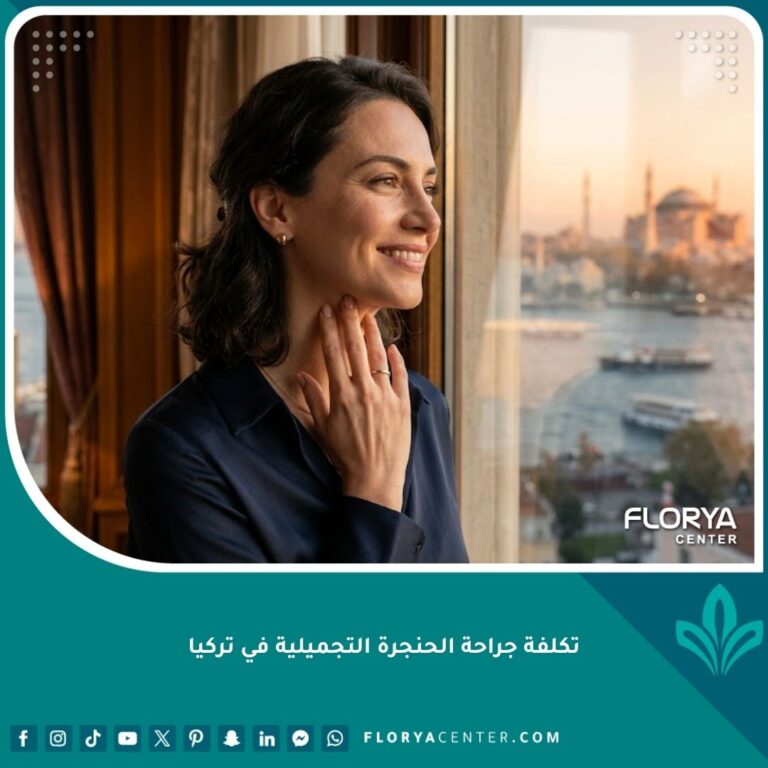 امرأة سعيدة بنتيجة جراحة الحنجرة التجميلية في تركيا مطلة على البوسفور.