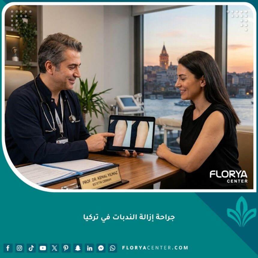 استشارة طبية لإزالة الندبات في تركيا، تظهر طبيب تجميل يشرح الخطة لمريضة مع إطلالة خلفية على البوسفور في إسطنبول.