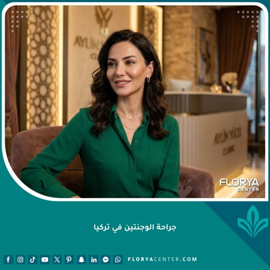 مظهر جانبي لوجه امرأة يبرز تحديد عظام الخد المنحوتة بعد عملية جراحة الوجنتين في تركيا.