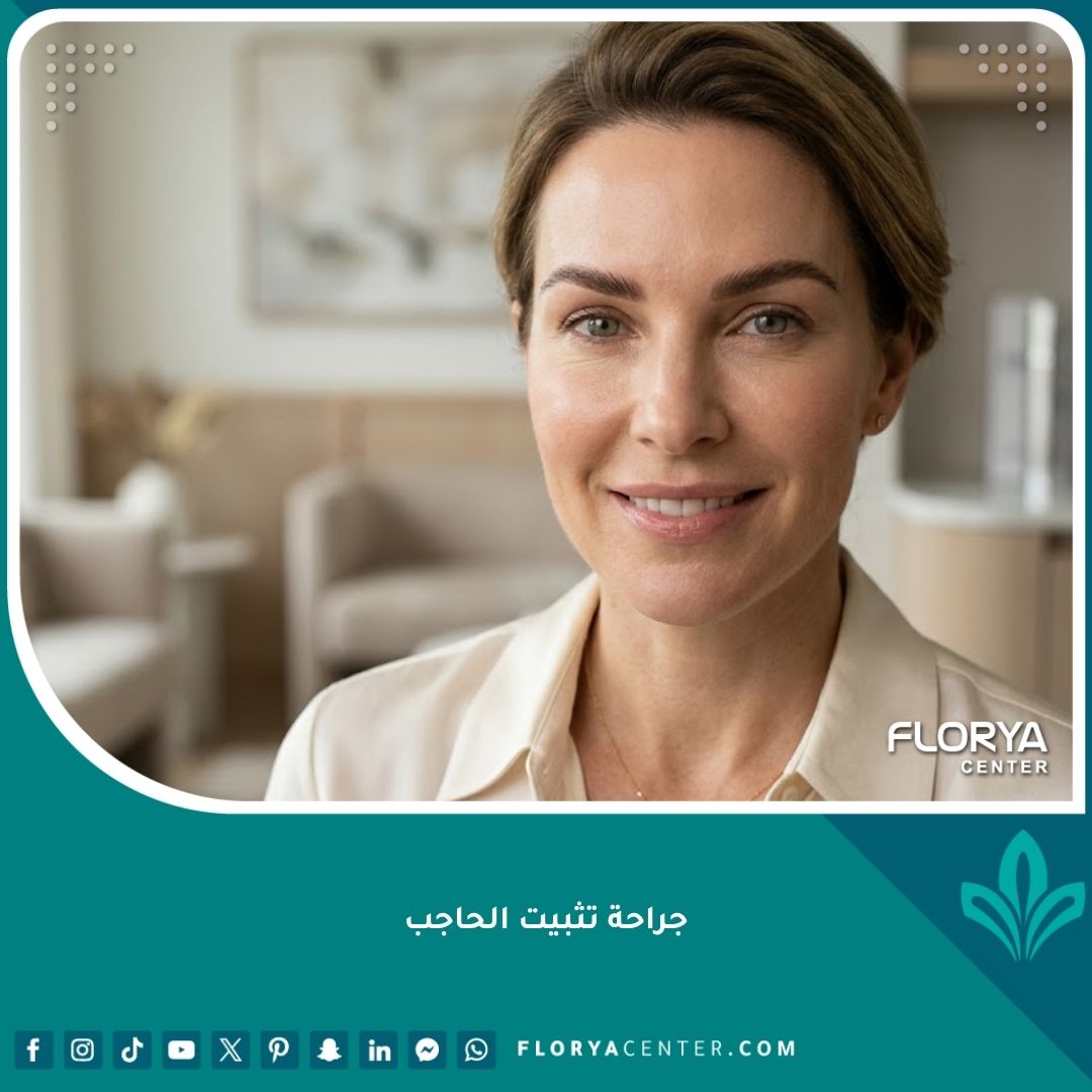 امرأة تتمتع بمظهر شبابي وعيون جذابة بعد إجراء جراحة تثبيت الحاجب وشد الجفون العلوية.