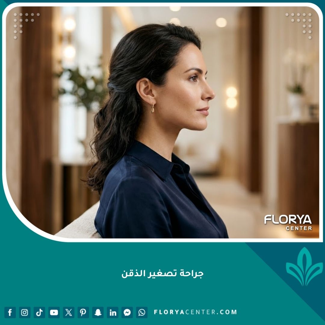 صورة جانبية لامرأة تبرز تناسق الملامح وجمال الفك بعد إجراء جراحة تصغير الذقن.