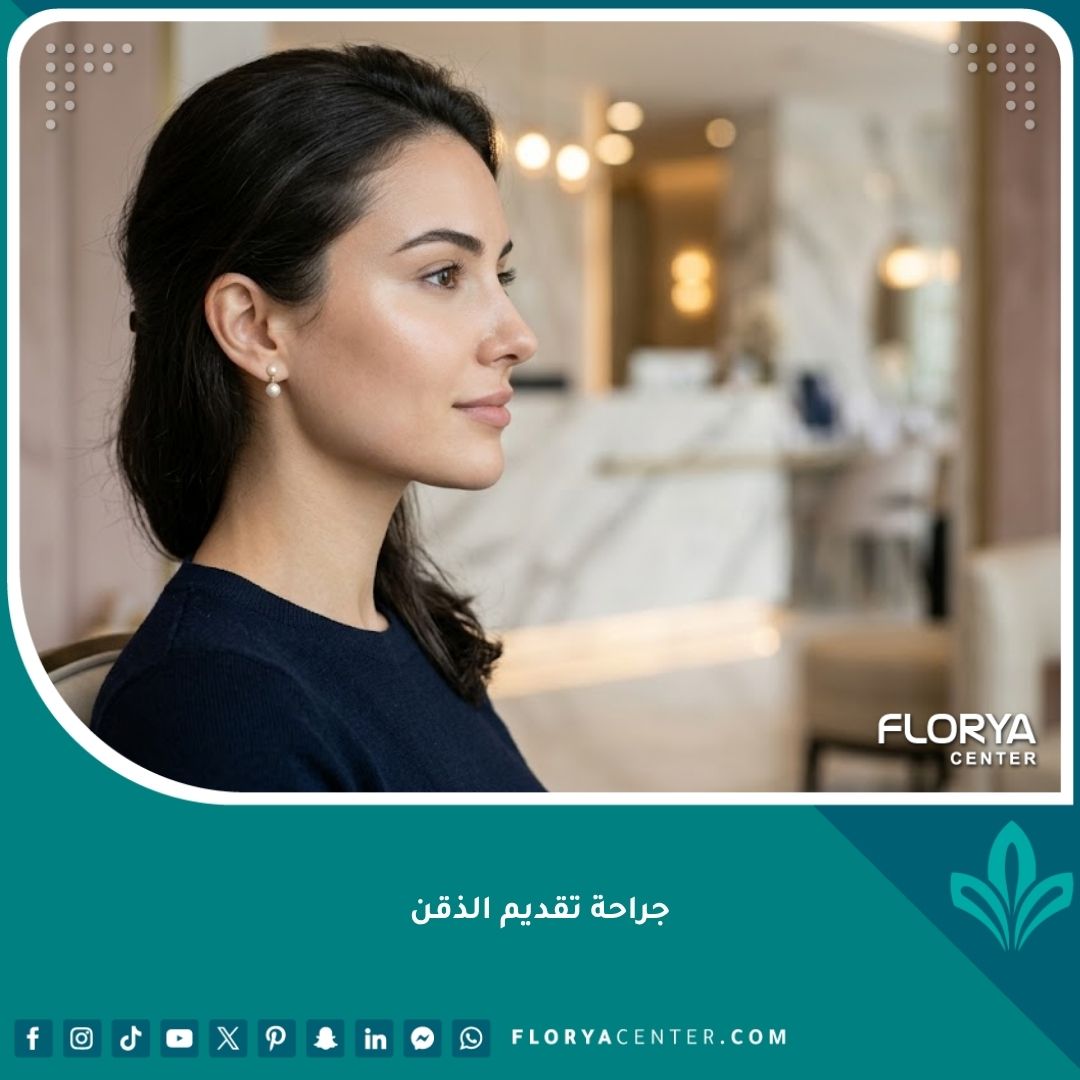 صورة جانبية لامرأة توضح تناسق ملامح الوجه والفك بعد الخضوع لعملية جراحة تقديم الذقن.