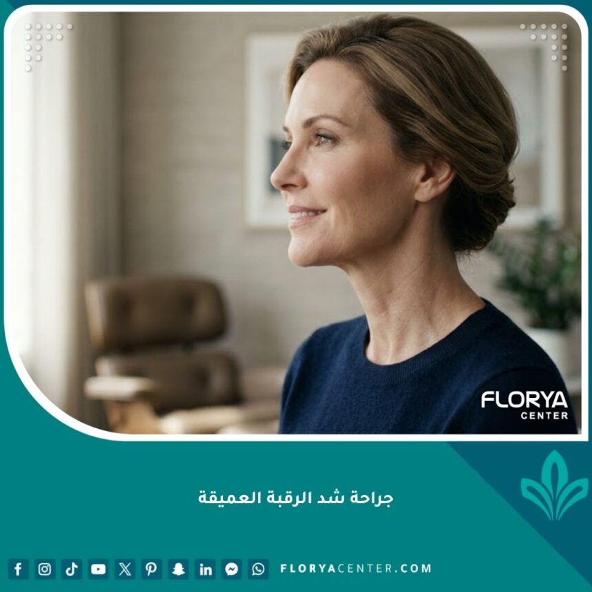 جراحة شد الرقبة العميقة 1 نتيجة قبل وبعد جراحة شد الرقبة العميقة تظهر نحت الرقبة وتحديد الفك بشكل مثالي.