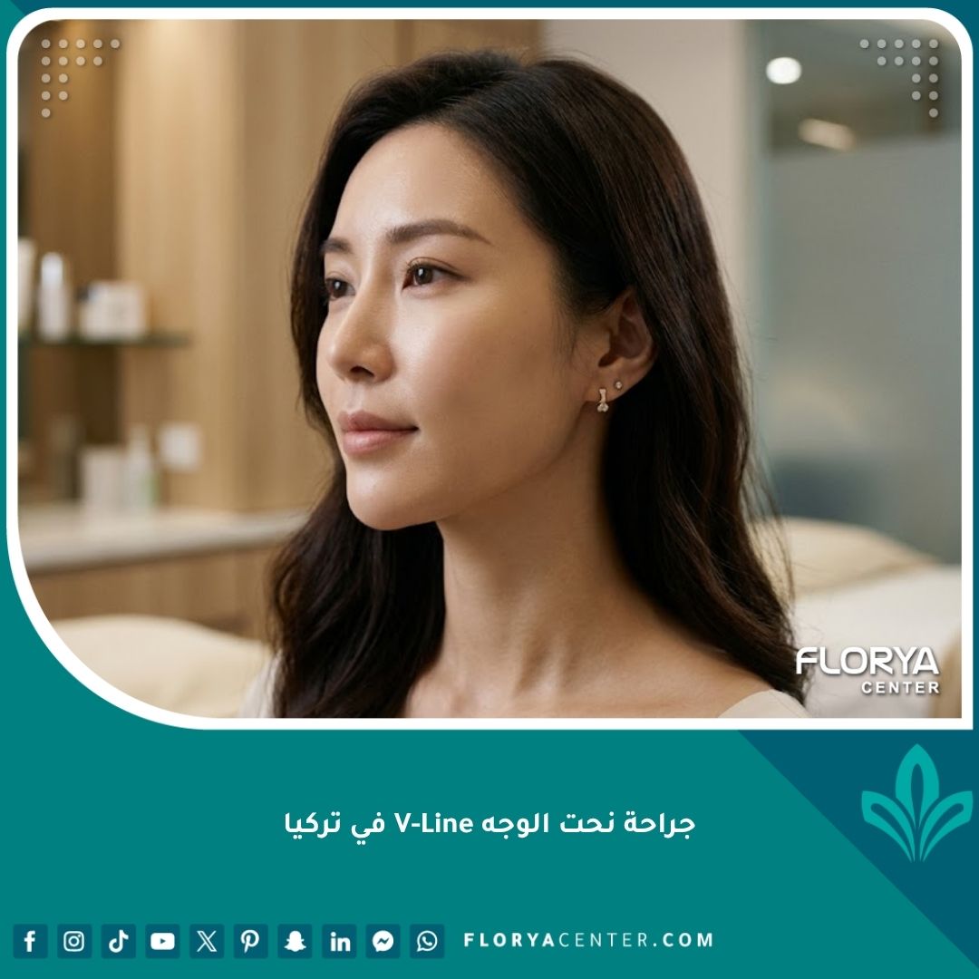 صورة مقربة لامرأة ذات ملامح جذابة تبرز جمال ونعومة الفك بعد جراحة نحت الوجه V-Line في تركيا.