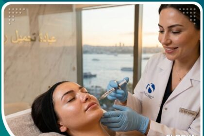 طبيبة جلدية تجري حقن البروفايلو عالي التركيز في عيادة تجميل فاخرة في اسطنبول بتركيا.