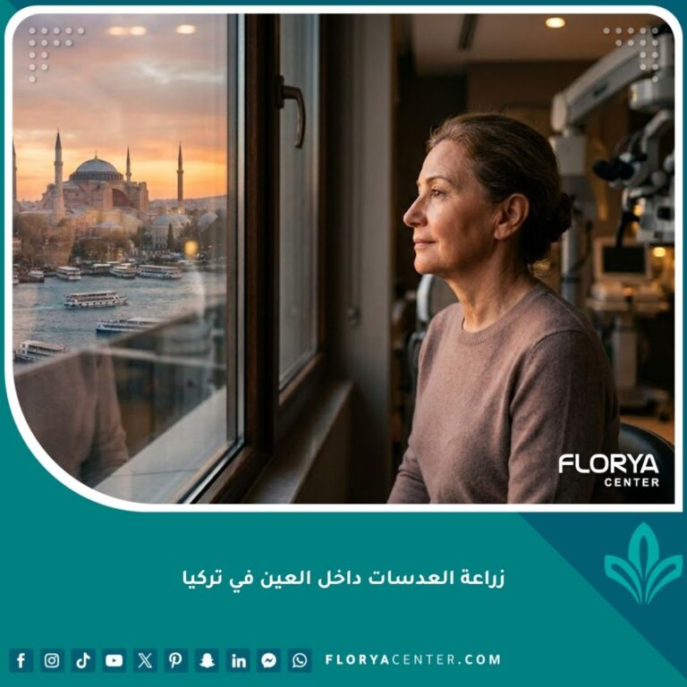 زراعة العدسات داخل العين في تركيا: مريض ينظر إلى آيا صوفيا في إسطنبول من داخل عيادة عيون حديثة، ترمز لاستعادة وضوح الرؤية عبر السياحة العلاجية.
