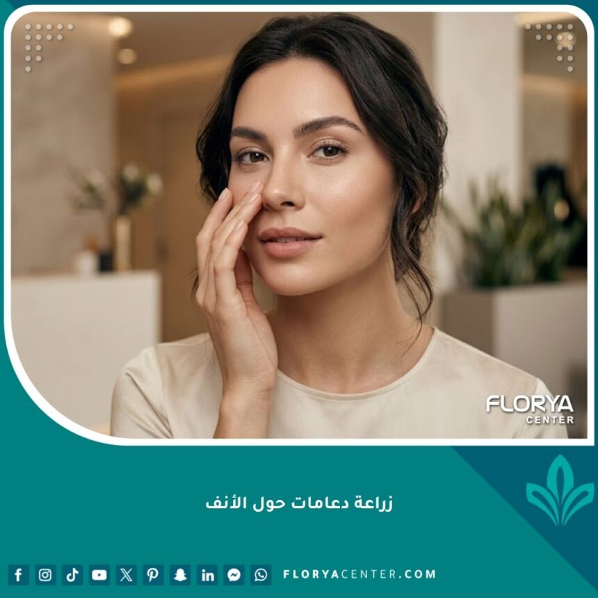 زراعة دعامات حول الأنف 1 امرأة جميلة تتمتع بوجه متناسق وجذاب بعد عملية زراعة دعامات حول الأنف لعلاج الخفسة العميقة وخطوط الابتسامة.