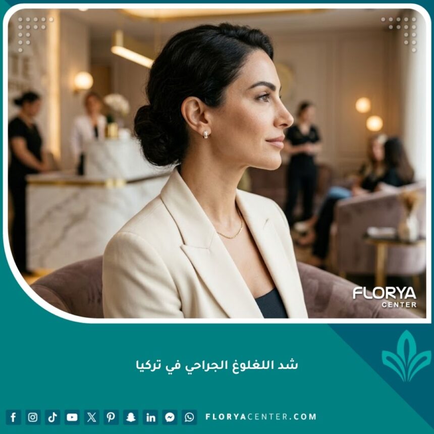 شد اللغلوغ الجراحي في تركيا 1 صورة جانبية لامرأة تتمتع بفك محدد ورقبة مشدودة بعد نجاح عملية شد اللغلوغ الجراحي في تركيا.