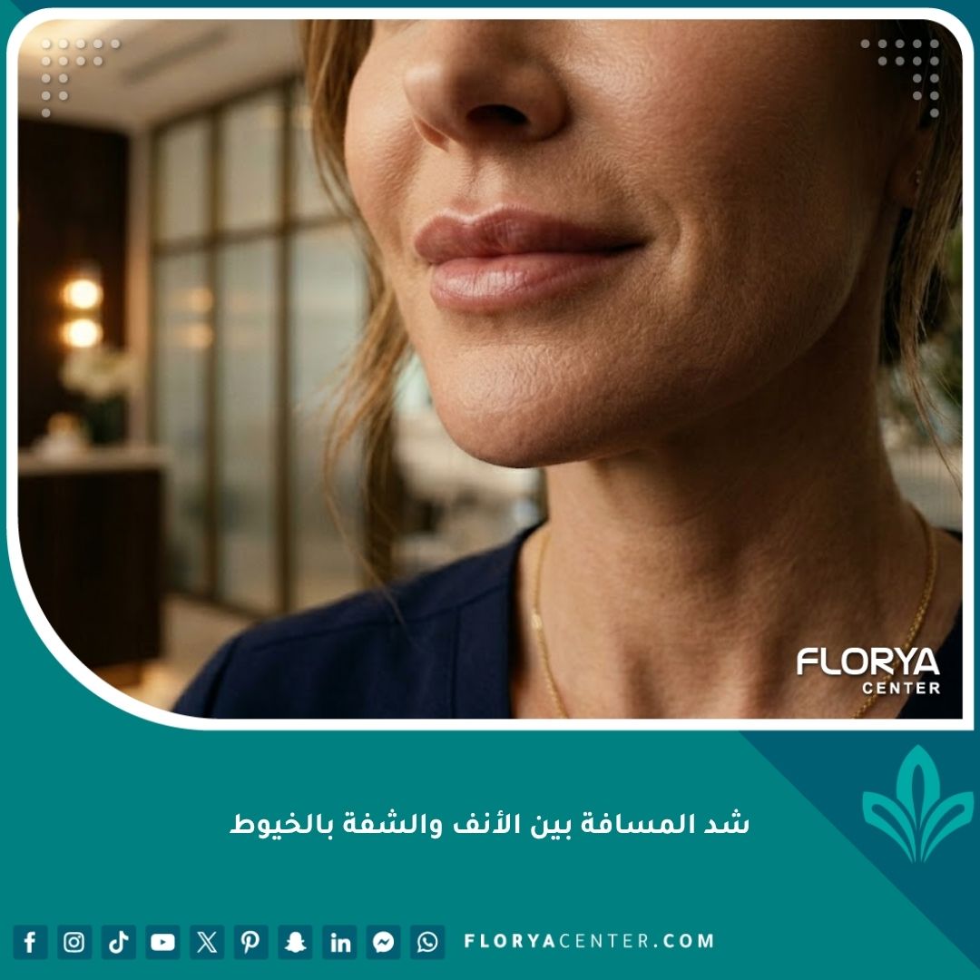 نتيجة نهائية طبيعية لعملية شد المسافة بين الأنف والشفة بالخيوط التجميلية لامرأة في الأربعينيات.