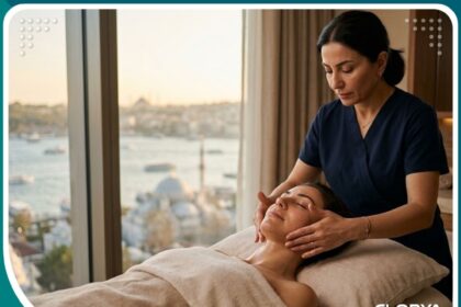 جلسة مساج احترافي لشد الوجه طبيعياً في مركز تجميل فاخر في تركيا لإعادة نضارة البشرة.