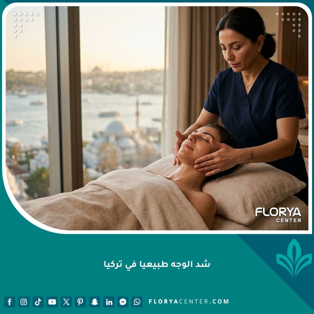 جلسة مساج احترافي لشد الوجه طبيعياً في مركز تجميل فاخر في تركيا لإعادة نضارة البشرة.