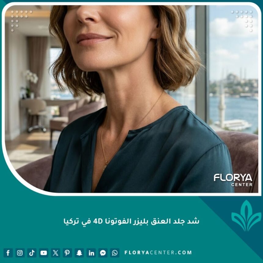 نتيجة نهائية مذهلة لشد جلد العنق بليزر الفوتونا 4D في تركيا لامرأة تبدو أصغر سناً.