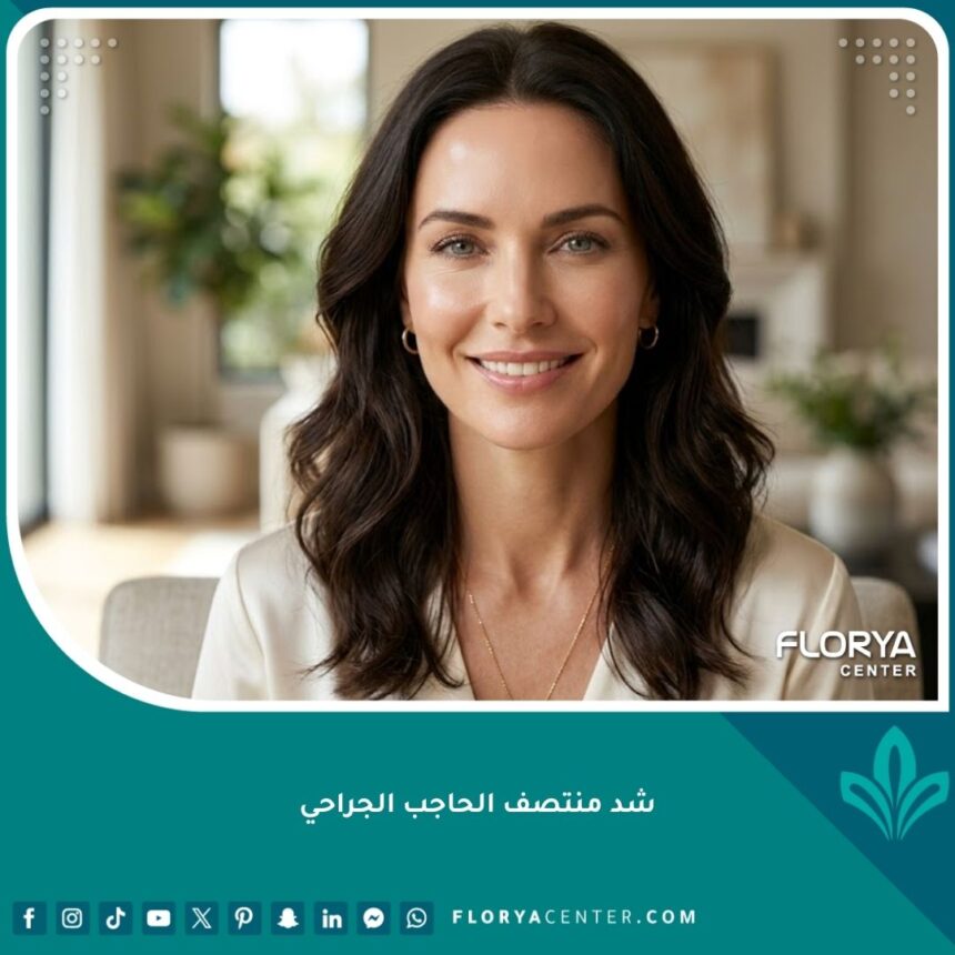 صورة واقعية لامرأة ذات بشرة نضرة وجبهة ناعمة توضح نتائج عملية شد منتصف الحاجب الجراحي والتخلص من خطوط 11 بشكل نهائي.