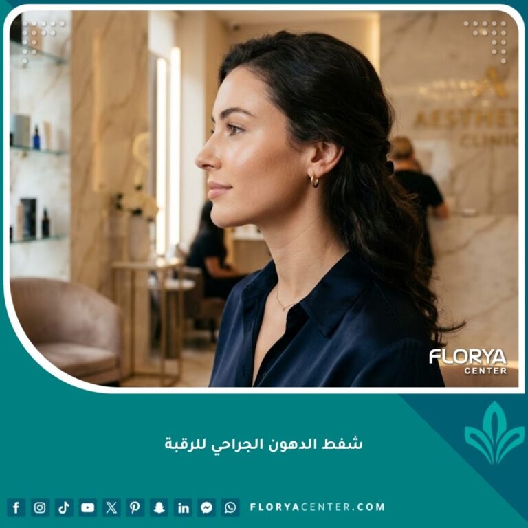 فتاة شابة ذات فك محدد ورقبة مشدودة وممشوقة تبرز نتائج عملية شفط الدهون الجراحي للرقبة بنجاح.