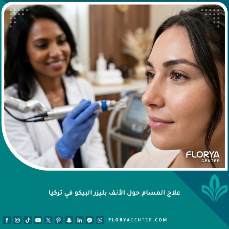 نتيجة نهائية مذهلة بعد علاج المسام الواسعة حول الأنف بليزر البيكو في عيادة تجميل راقية في تركيا.