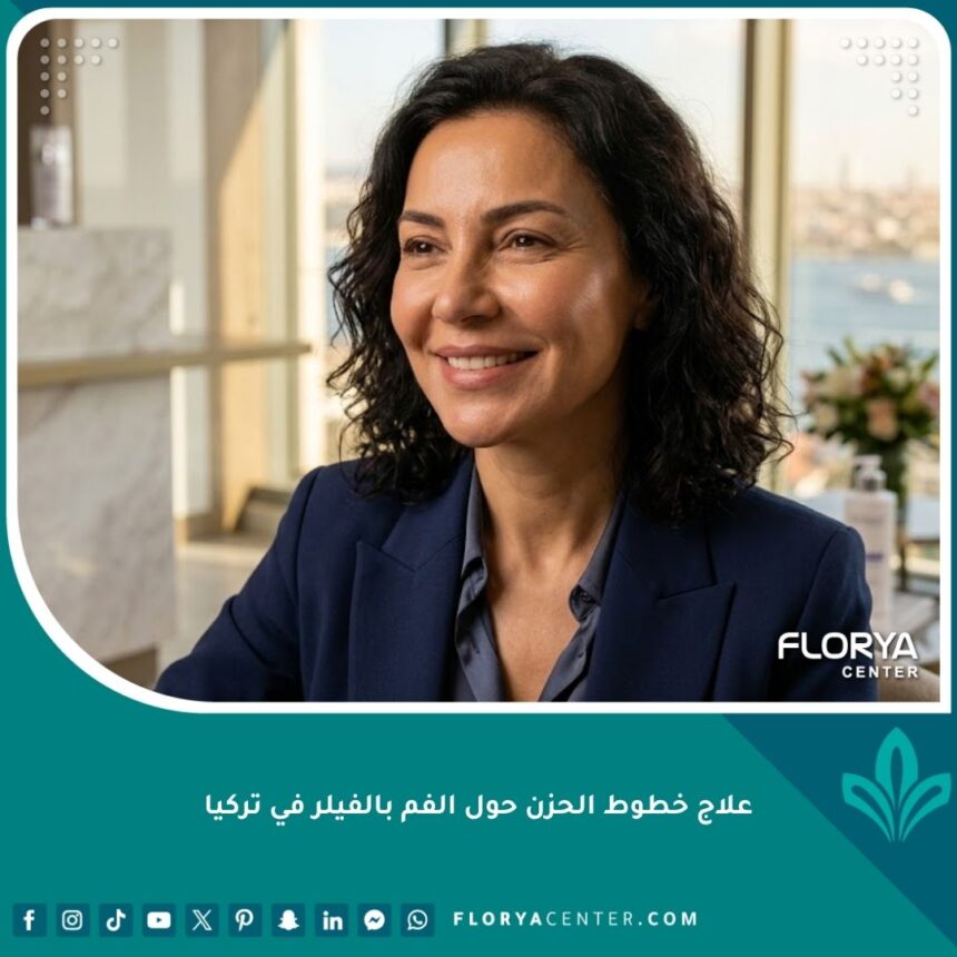 علاج خطوط الحزن بالفيلر في تركيا قبل وبعد، امرأة تبتسم بوجه متجدد وأكثر شبابًا بعد التخلص من تجاعيد زوايا الفم.