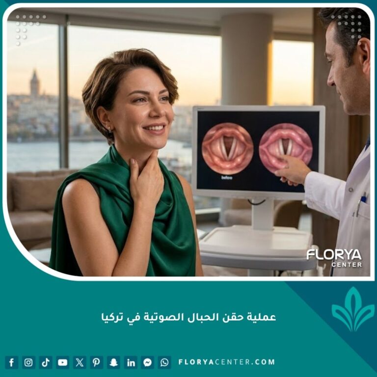طبيب أنف وأذن وحنجرة في تركيا يطلع مريضة على نتائج عملية حقن الحبال الصوتية الناجحة لعلاج البحة، ويظهر في الخلفية مضيق البوسفور.
