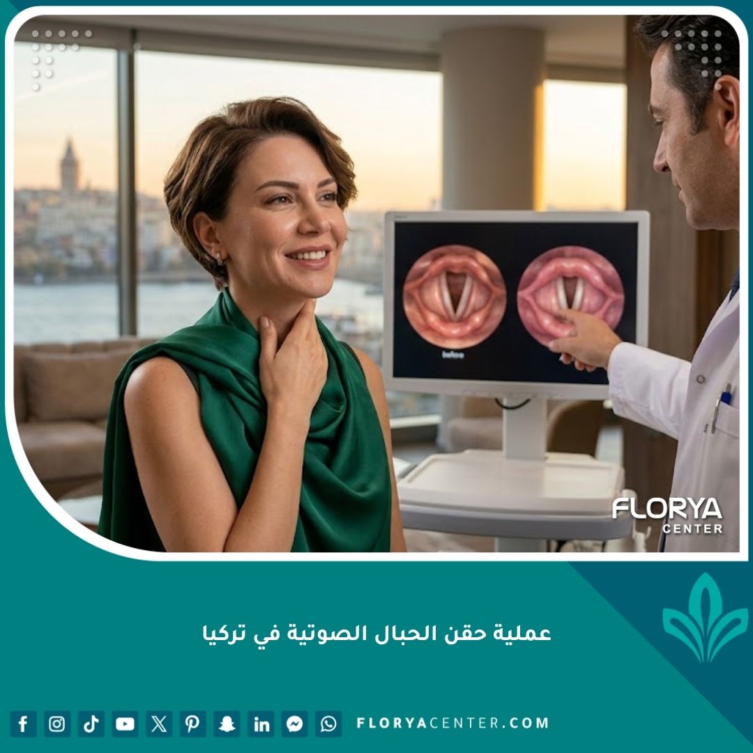 طبيب أنف وأذن وحنجرة في تركيا يطلع مريضة على نتائج عملية حقن الحبال الصوتية الناجحة لعلاج البحة، ويظهر في الخلفية مضيق البوسفور.