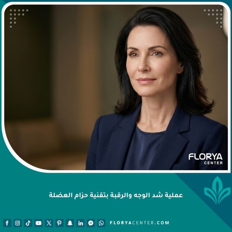نتيجة عملية شد الوجه والرقبة بتقنية حزام العضلة لفك مشدود وبشرة نضرة بدون ترهلات.