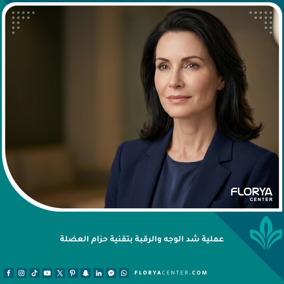 نتيجة عملية شد الوجه والرقبة بتقنية حزام العضلة لفك مشدود وبشرة نضرة بدون ترهلات.