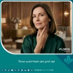امرأة أنيقة بملامح شابة ورقبة مشدودة تبرز نتائج عملية شد الرقبة العميق الجراحية لعلاج الترهل الشديد.