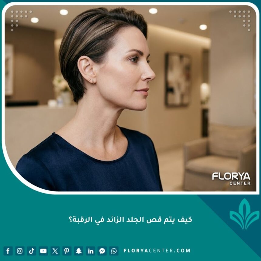 النتيجة النهائية لعملية قص الجلد الزائد في الرقبة تبرز فكاً محدداً ورقبة مشدودة بدون ندبات ظاهرة.