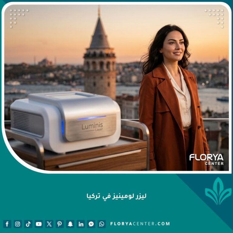 صورة سينمائية لامرأة تركية ببشرة مشرقة وخالية من التصبغات بعد علاج ليزر لومينيز في إسطنبول، مع إطلالة على مضيق البوسفور.