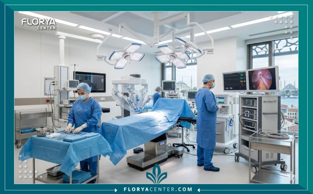 غرفة عمليات حديثة ومجهزة بأحدث التقنيات الطبية لتجميل الأنف في مستشفيات تركيا.
