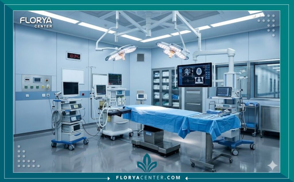 غرفة عمليات حديثة ومجهزة بأحدث التقنيات الطبية لإجراء جراحة تجميل الأنف في اسطنبول.