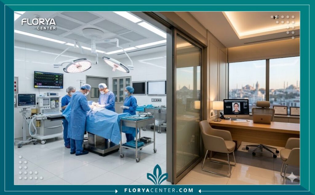غرفة عمليات حديثة ومعقمة داخل أفضل مراكز تجميل الأذن البارزة للرجال في تركيا.