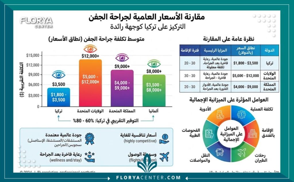 مقارنة أسعار عمليات شد الجفون في تركيا مقارنة بالدول الأخرى
