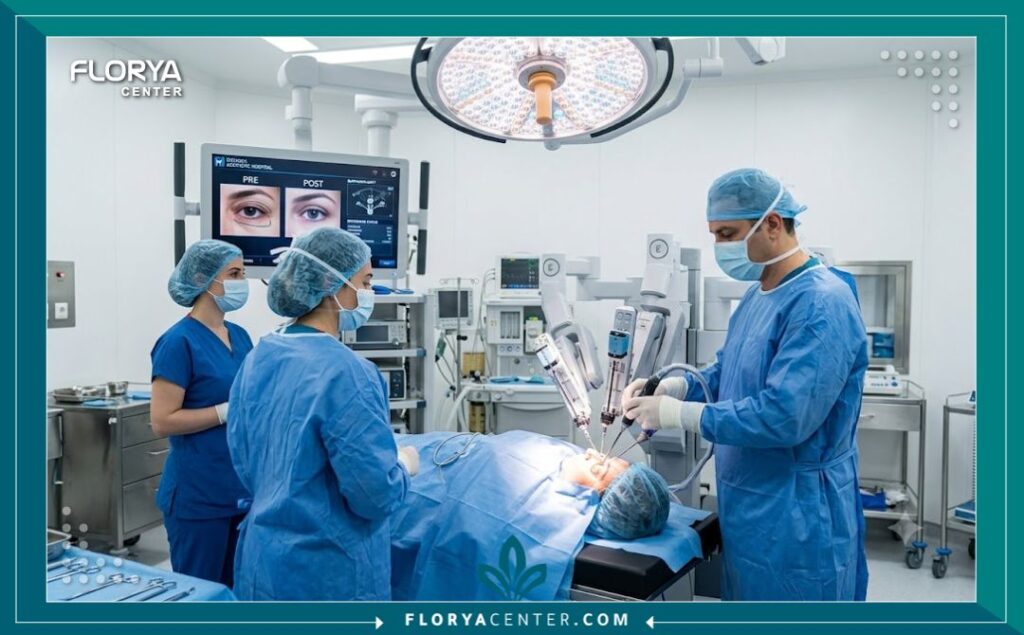 غرفة عمليات حديثة ومعقمة لعملية شد الجفون في مستشفى بتركيا