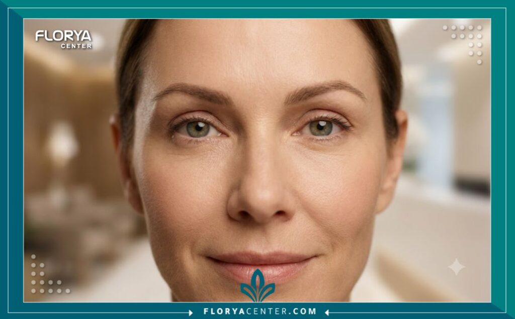لقطة مقربة تظهر النتيجة الجمالية الطبيعية لشد الجفون (Blepharoplasty) بعد الجراحة، والتي أجراها أفضل جراح تجميل عيون في تركيا للحصول على نظرة شابة ومريحة.