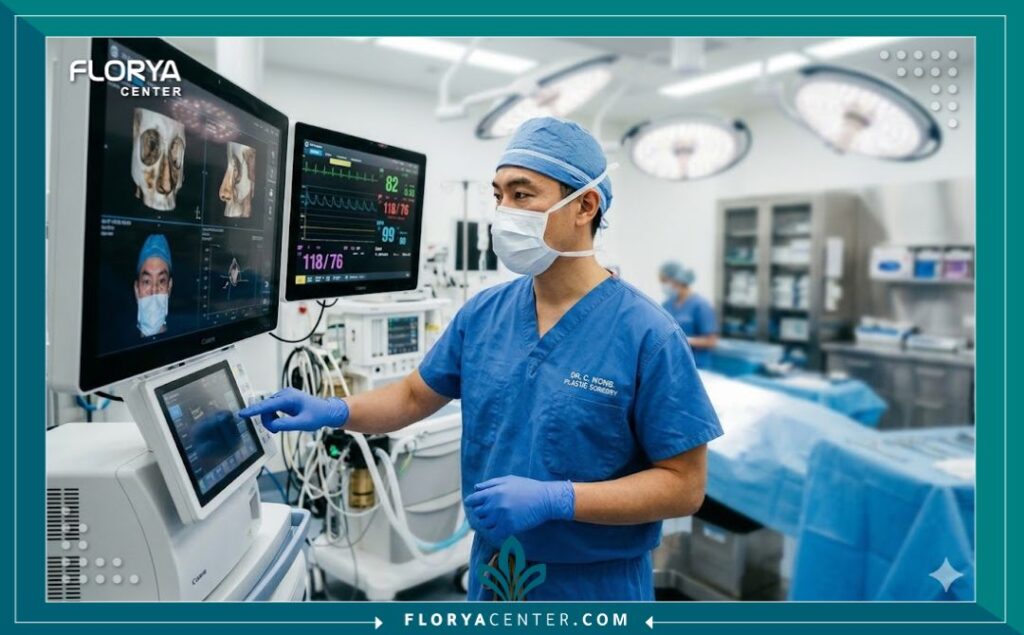 غرفة عمليات حديثة ومعقمة داخل مستشفى تجميل متخصص لإجراء جراحة إزالة الجيوب الدهنية الوراثية بأمان.