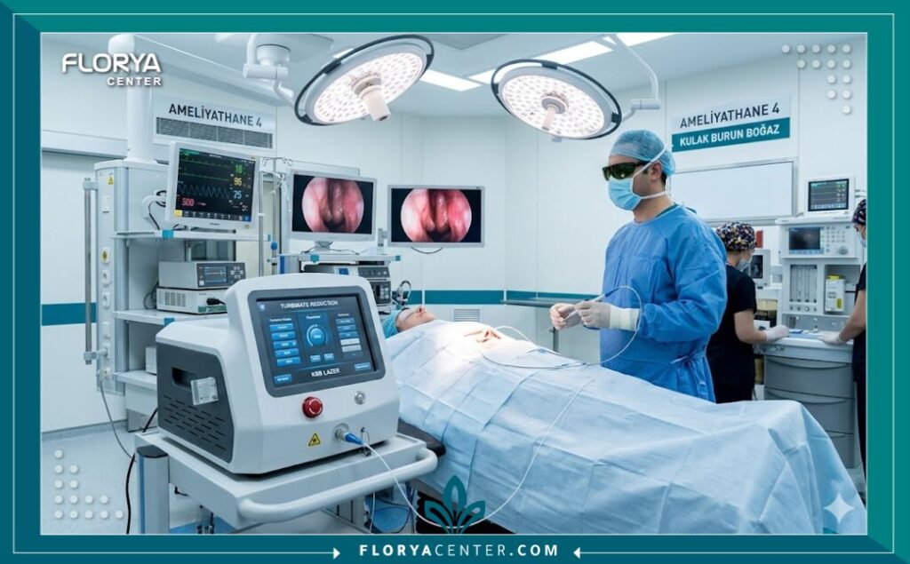 غرفة عمليات حديثة ومجهزة بأحدث تقنيات الليزر لعلاج انسداد الأنف في مستشفيات تركيا