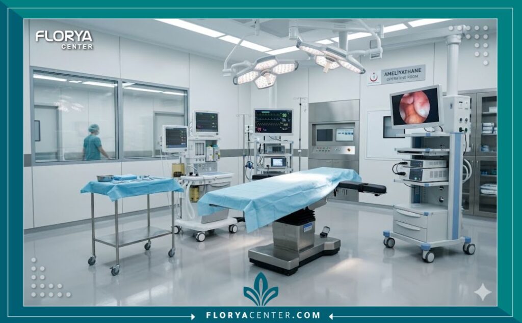 غرفة عمليات معقمة ومجهزة بأحدث التقنيات لتجميل الأذن في مستشفيات تركيا.
