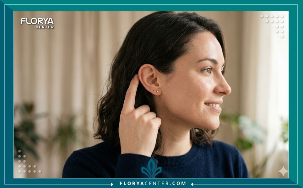 شخص يبرز أذنه بثقة بعد نجاح عملية تجميل الأذن والحصول على مظهر طبيعي ومتناسق.