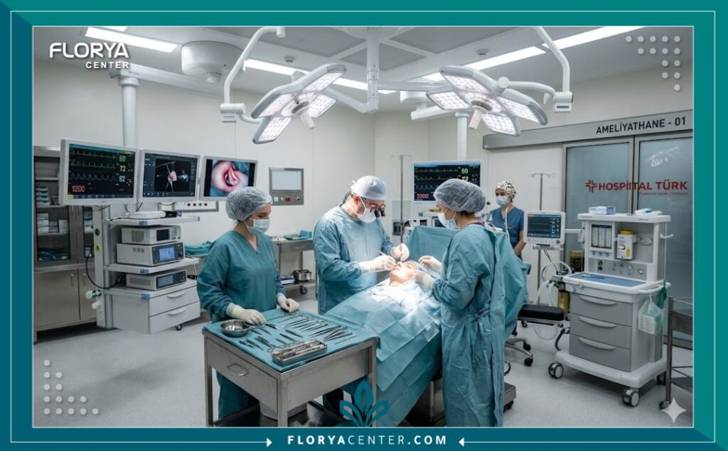 غرفة عمليات مجهزة بأحدث التقنيات الطبية لإجراء جراحات تجميل الأنف الترميمي في مستشفيات تركيا