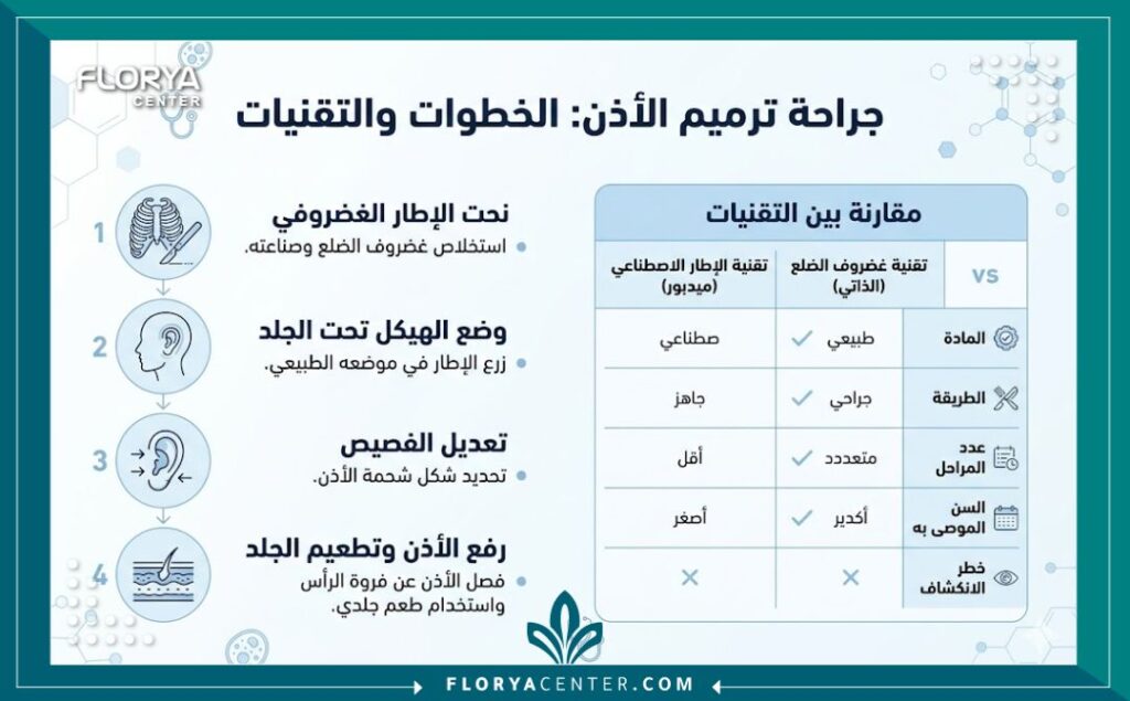 ترميم صيوان الأذن في تركيا 3 إنفوجرافيك يوضح خطوات جراحة إعادة بناء صيوان الأذنترميم صيوان الأذن في تركيا ونسب النجاح العالية.