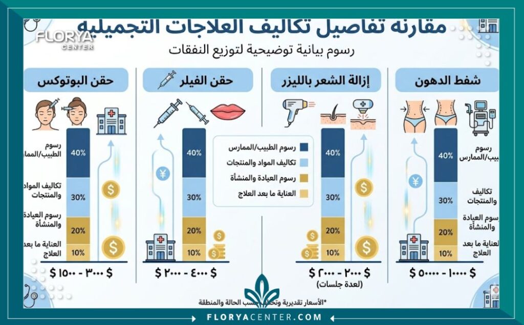 تكلفة اصلاح ثقب الاذن التجميلي 3 إنفوجرافيك يوضح مقارنة تكلفة اصلاح ثقب الاذن التجميلي وما تتضمنه الأسعار في العيادات.