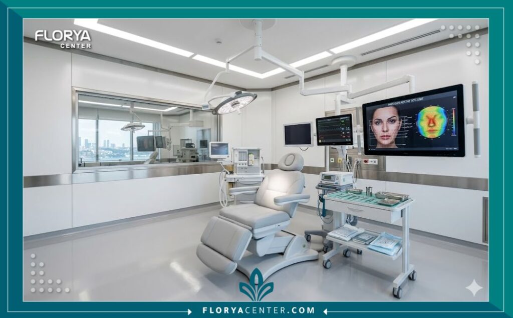 غرفة عمليات معقمة وحديثة مخصصة لإجراءات تجميل الأنف في مستشفيات إسطنبول.