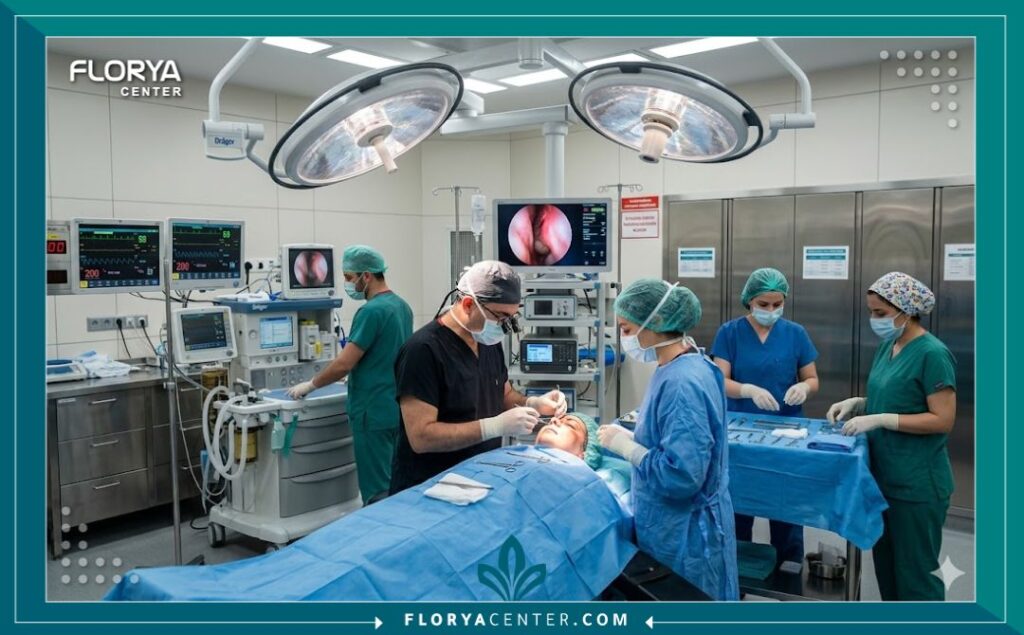 غرفة عمليات حديثة ومعقمة داخل مستشفى متطور في تركيا لإجراء جراحة الأنف الوظيفية