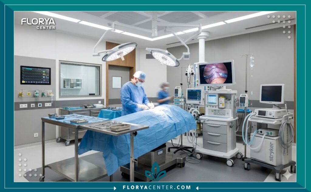 غرفة عمليات حديثة ومعقمة داخل إحدى أفضل عيادات تجميل الأذن وتعديل الغضروف في تركيا.