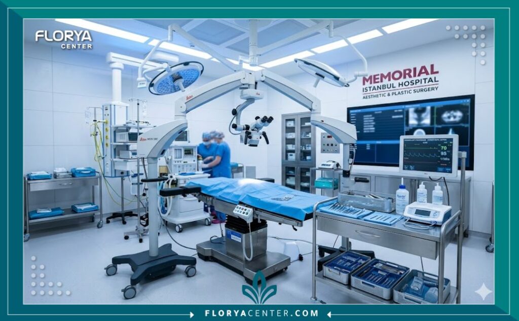 غرفة عمليات حديثة ومجهزة بأحدث تقنيات تجميل الأنف اللحمي في مستشفى بتركيا.
