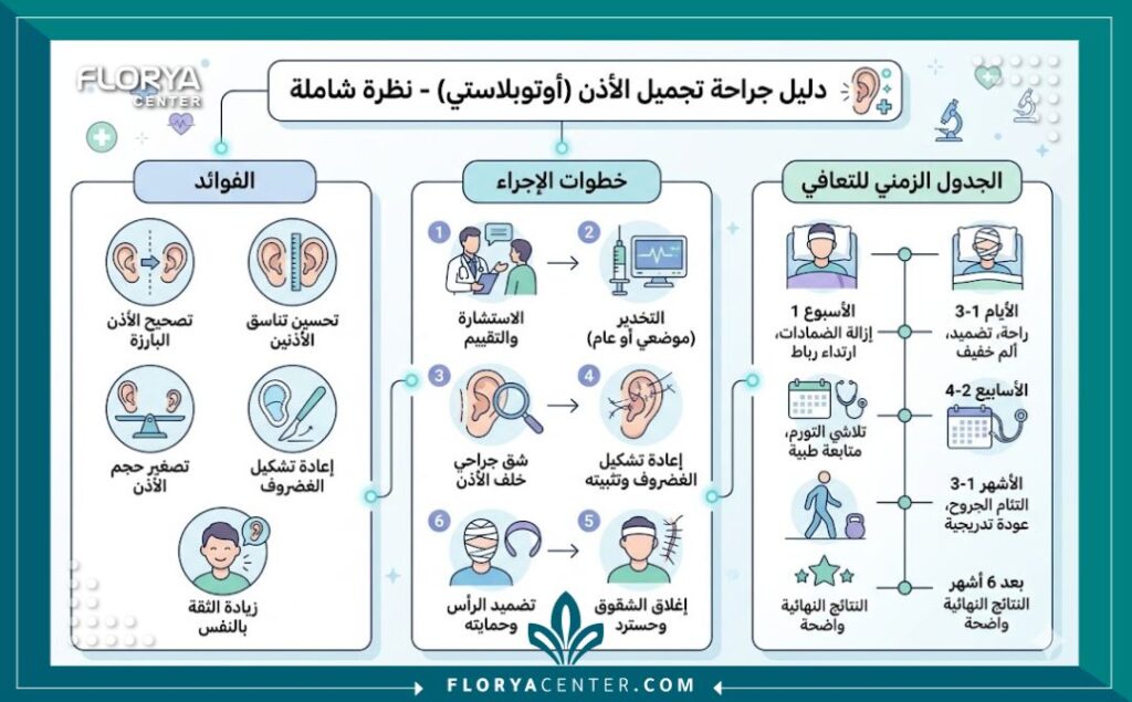 جراحة الاذن التجميلية في تركيا 3 إنفوجرافيك يوضح مميزات وخطوات ومراحل التعافي من جراحة الاذن التجميلية في تركيا