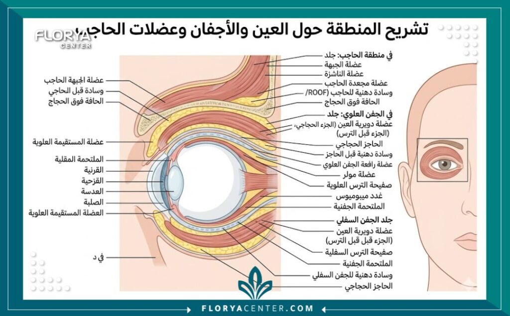 توضيح طبي لجراحة الجفن السفلي عبر الملتحمة وإزالة الدهون من الداخل بدون غرز خارجية